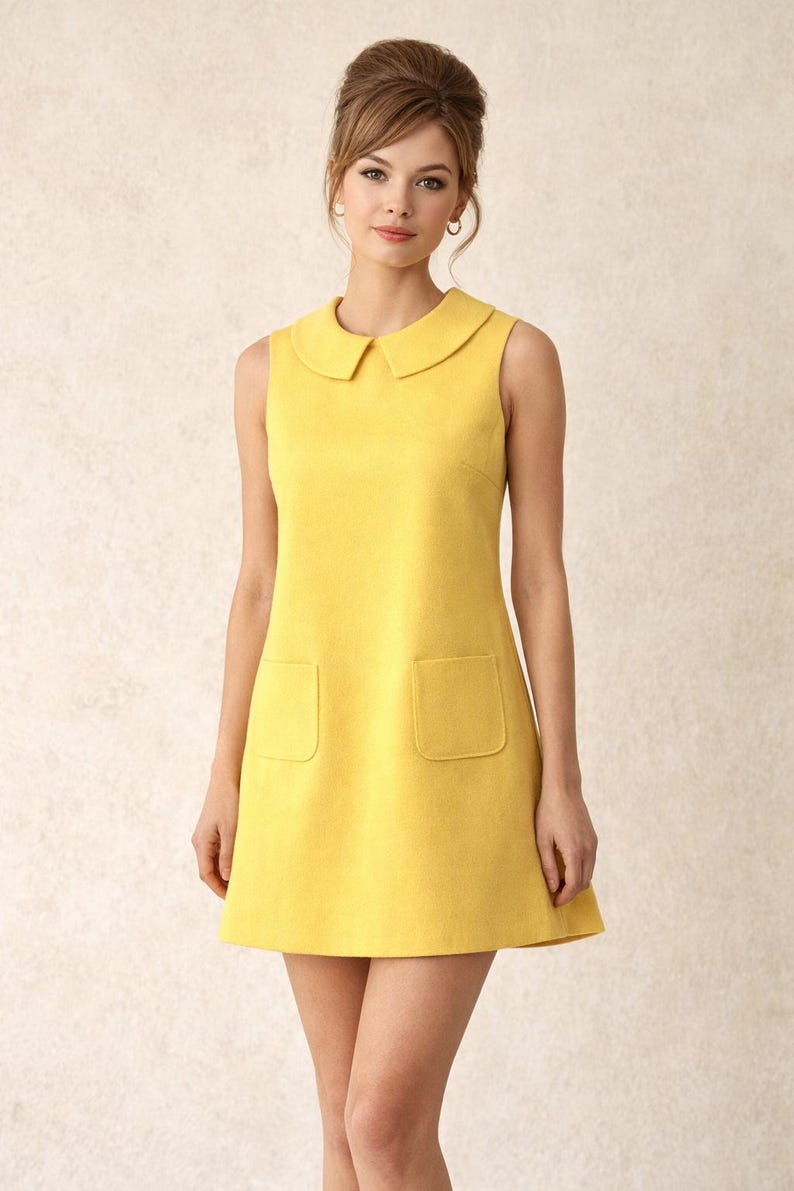 Vintage Trapeze Mini Dress Sewing Pattern, 60s A-Line Peter Pan Collar (PDF Download)