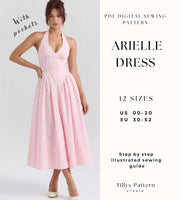 Halter Midi Dress Sewing Pattern| Dress With Pockets| Side Gathered Dress| Summer Dress| Open Back Dress| Sewing Tutorial| US 0-22 (PDF Download)