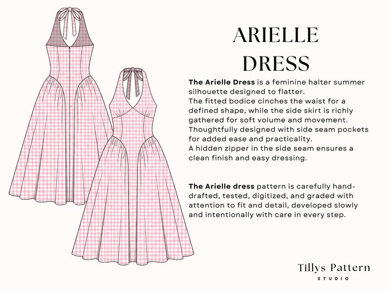 Halter Midi Dress Sewing Pattern| Dress With Pockets| Side Gathered Dress| Summer Dress| Open Back Dress| Sewing Tutorial| US 0-22 (PDF Download)