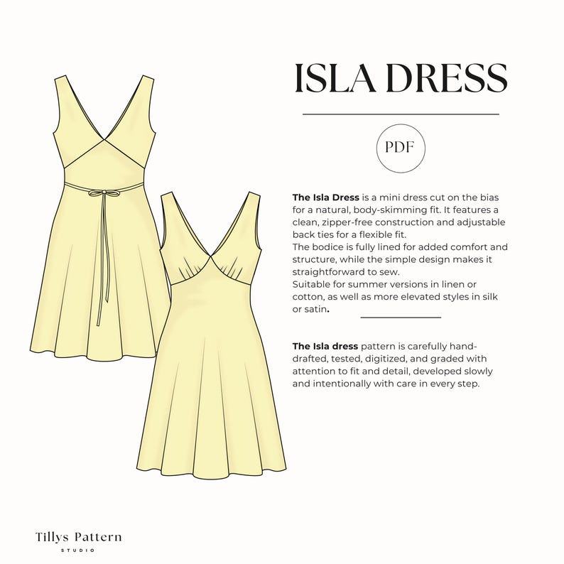 Mini Slip Dress Sewing Pattern| V-Neck Bias Cut Dress| Plus Size Sewing Pattern| Summer Dress| Linen Dress| Dress Sewing Tutorial| US 0-22