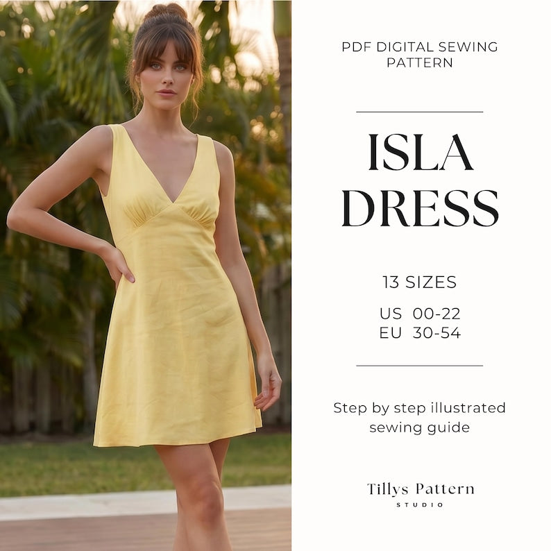 Mini Slip Dress Sewing Pattern| V-Neck Bias Cut Dress| Plus Size Sewing Pattern| Summer Dress| Linen Dress| Dress Sewing Tutorial| US 0-22