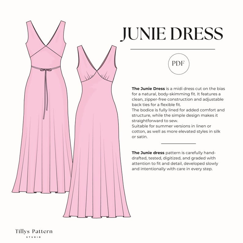 Linen  Bias Cut Midi Dress Sewing Pattern| V Neck Slip Dress| Prom Dress| Summer Dress| Bridesmaid dress| Sewing Tutorial| US 0-22