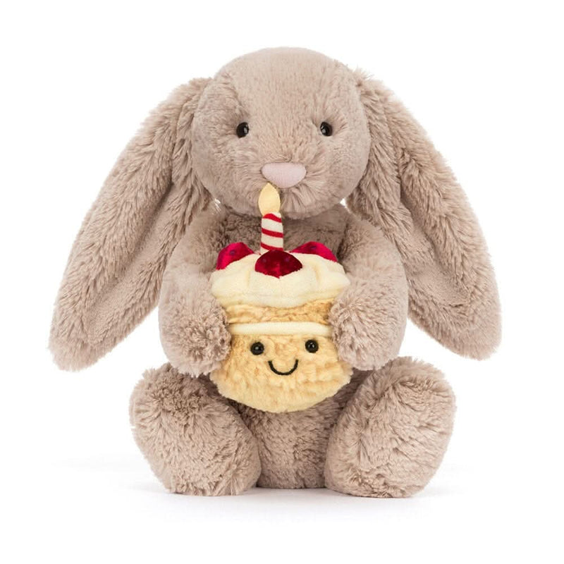 Bunny Plush Toy with Birthday Cake – 31 cm