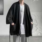 Japanese-themed Black Midnight Purple Minimalist Men’s Kimono Jacket