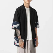 Japanese-themed Minimalist Crane Men’s Kimono Jacket