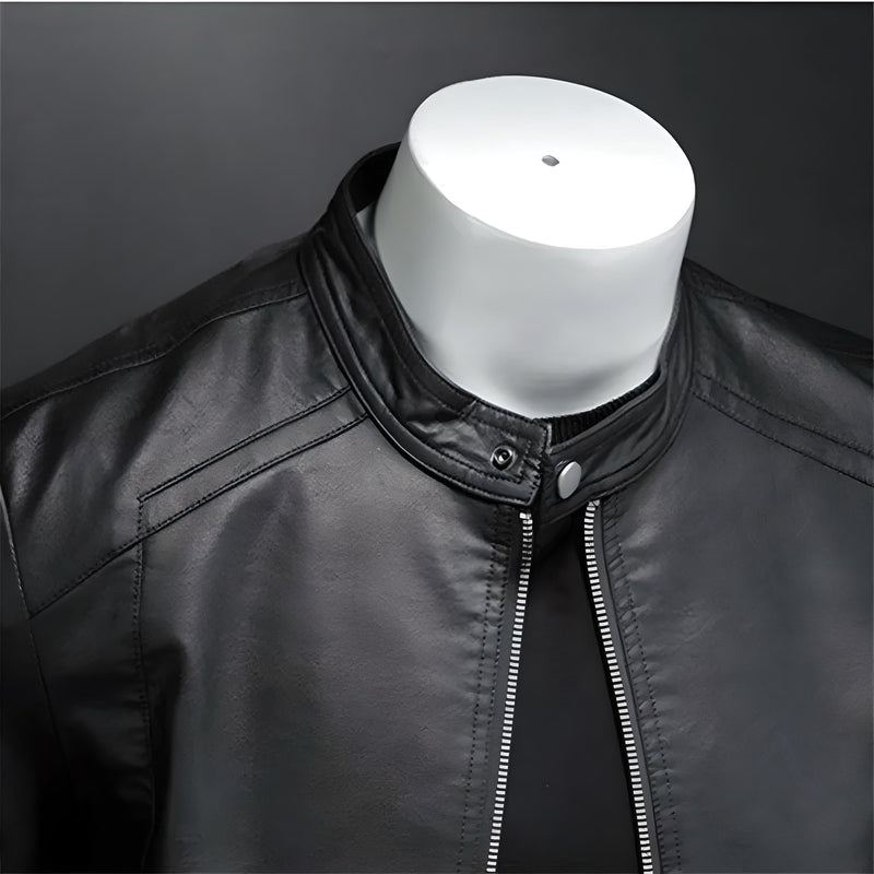 Nero Men's PU Leather Biker Jacket – Slim Fit Stand Collar