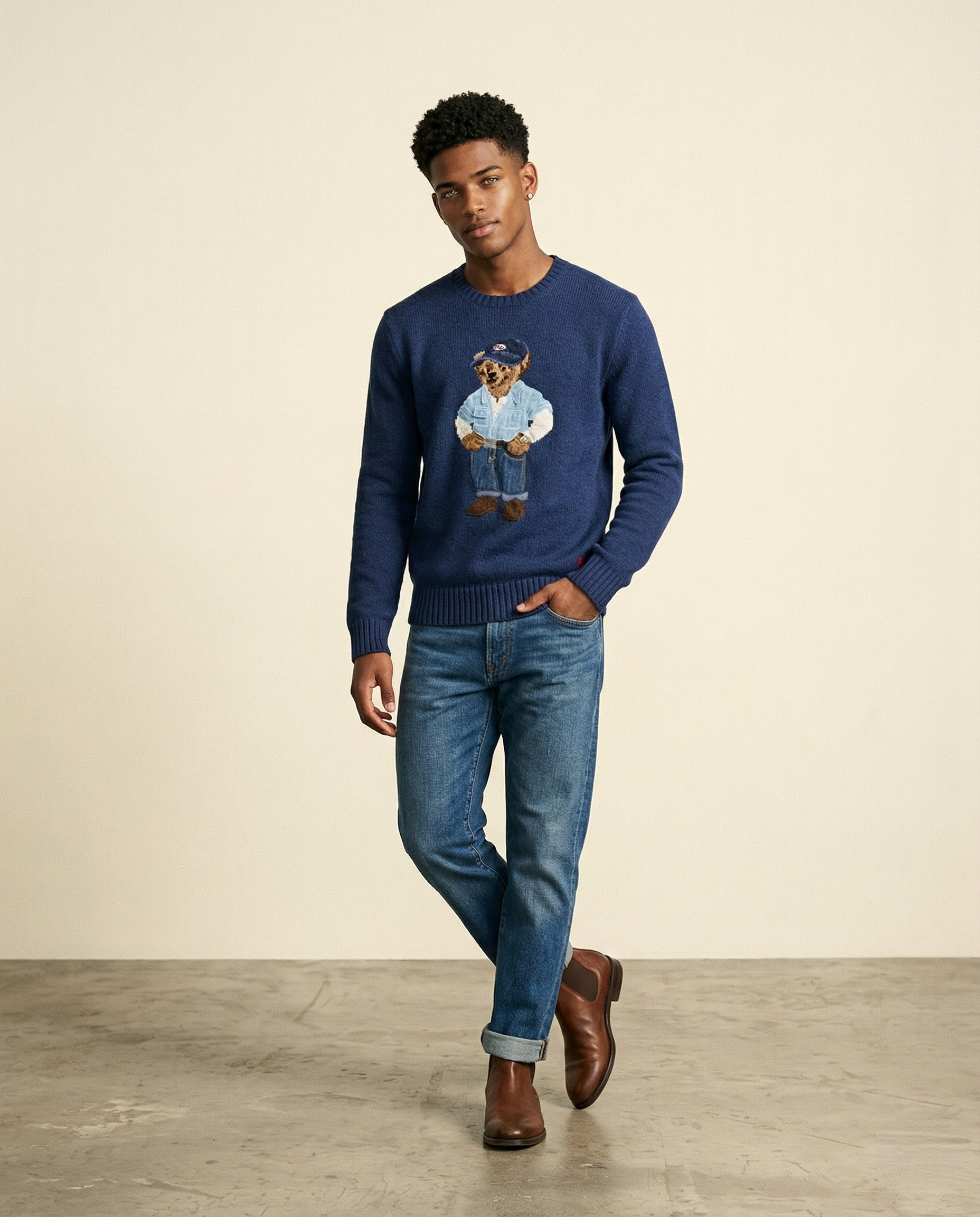RL Polo Bear Denim Knit Sweater
