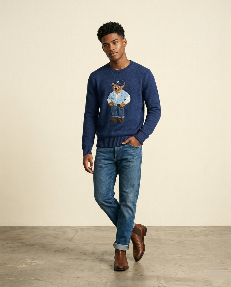 RL Polo Bear Denim Knit Sweater