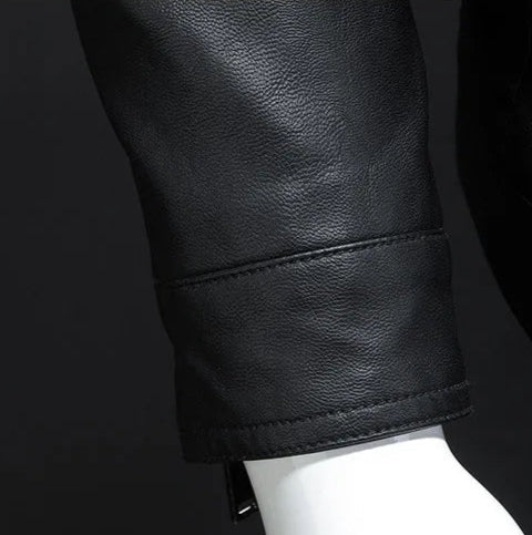 Nero Men's PU Leather Biker Jacket – Slim Fit Stand Collar